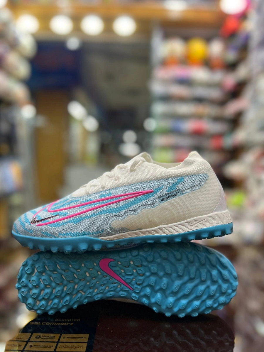 Nike Phantom White, Baltic Blue & Pink Football Turf Shoes